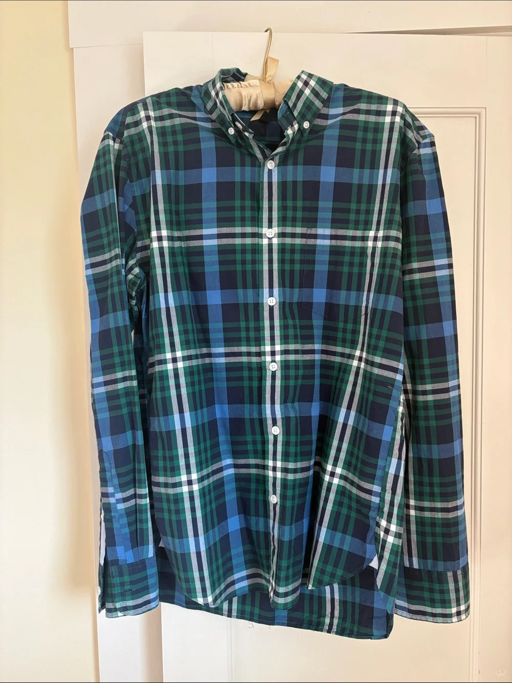 J. Crew Blue, Green & White Plaid Button-Down Shirt